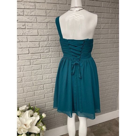 Zaxants One Shoulder Deep Teal Fit & Flare Dress Size S - Picture 5 of 10